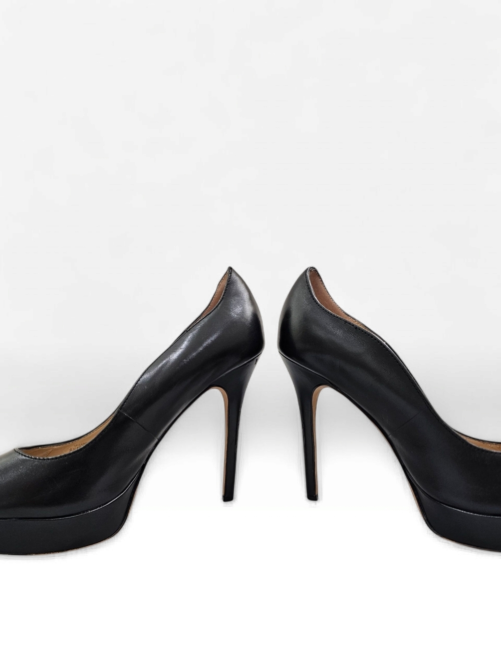 VINCE CAMUTO Lainey Black Leather Platform Peep Toe Stiletto Pumps 8.5M - Picture 5 of 10
